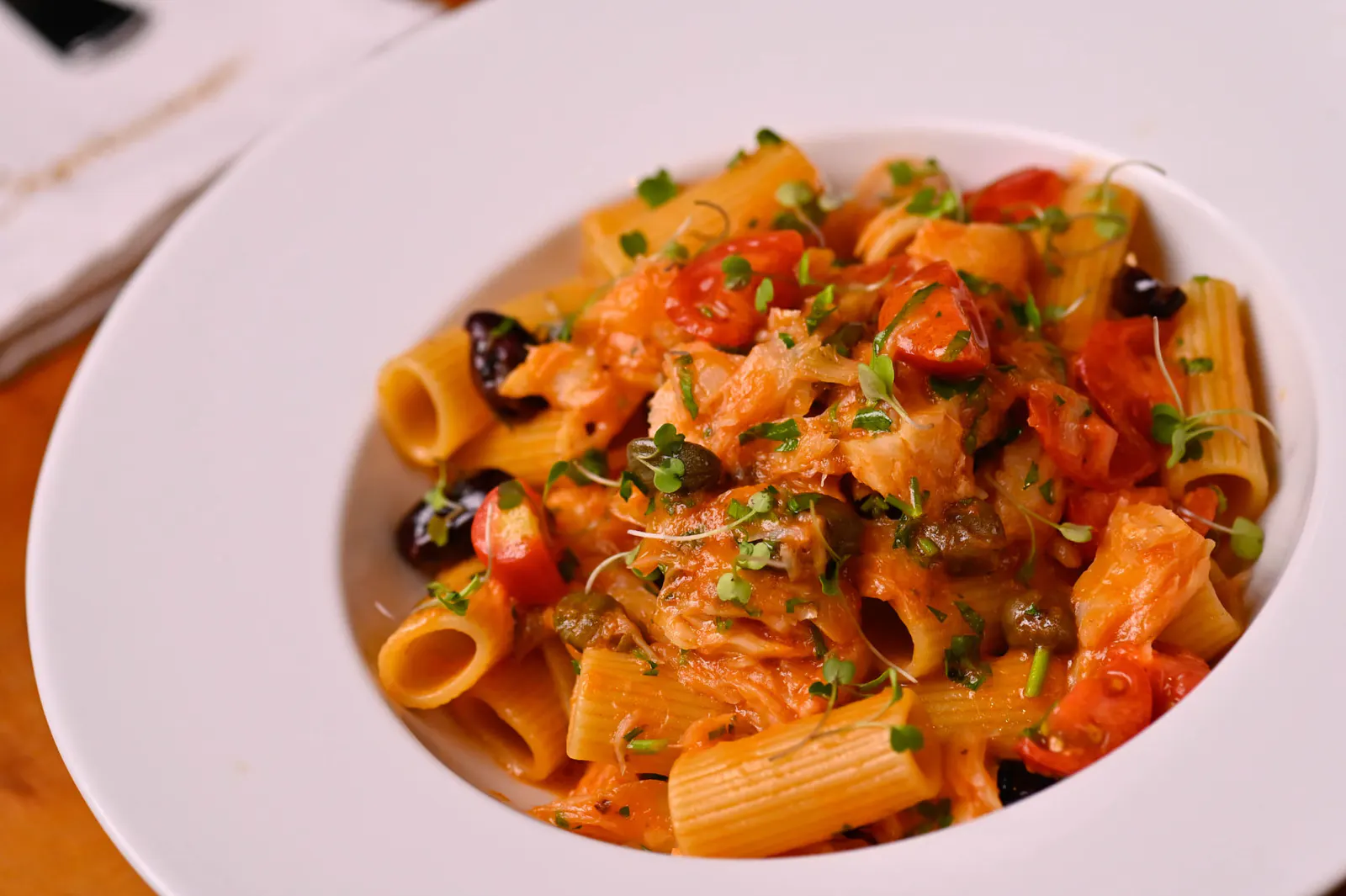 Rigatoni di bacala alla Sicilia.