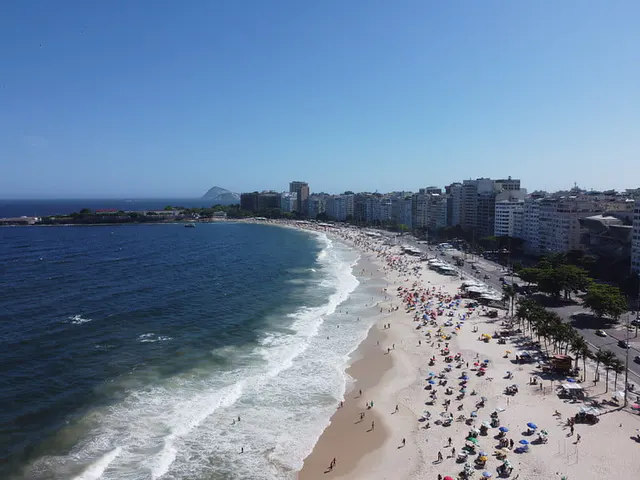 Orla de Copacabana vista do alto em dia de sol